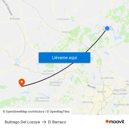 Buitrago Del Lozoya to El Barraco map