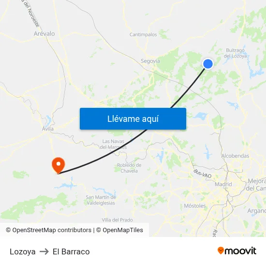 Lozoya to El Barraco map