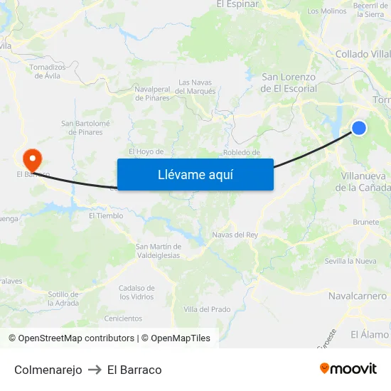 Colmenarejo to El Barraco map