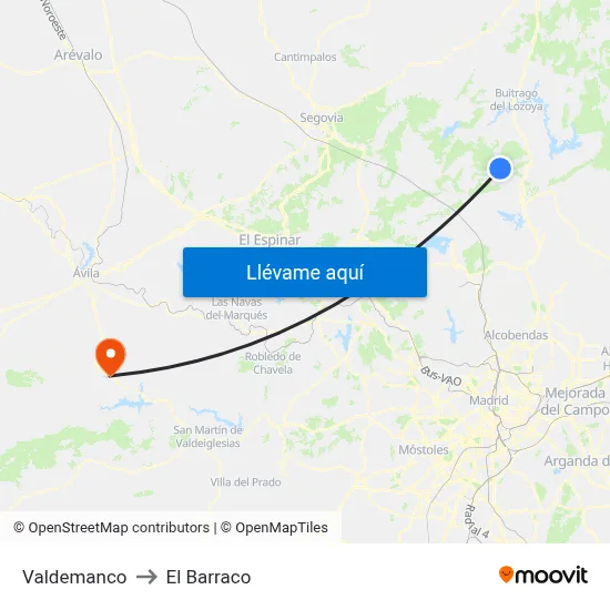Valdemanco to El Barraco map