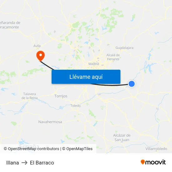 Illana to El Barraco map