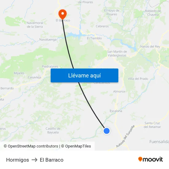 Hormigos to El Barraco map