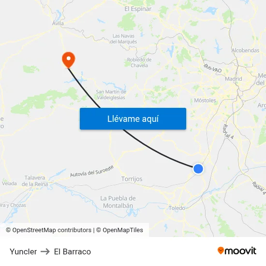 Yuncler to El Barraco map