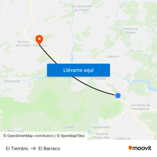 El Tiemblo to El Barraco map