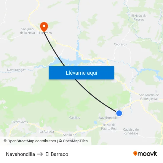 Navahondilla to El Barraco map