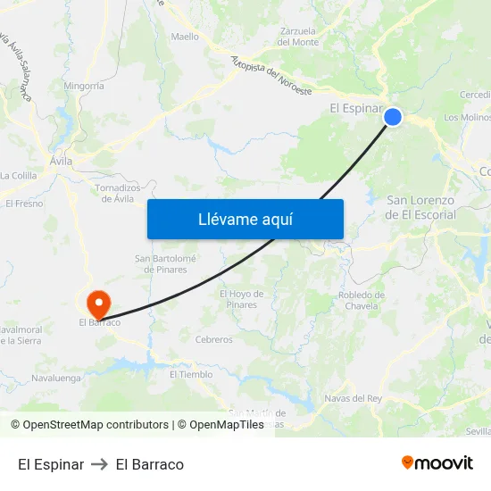 El Espinar to El Barraco map