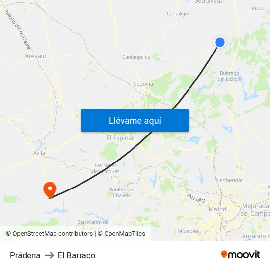 Prádena to El Barraco map