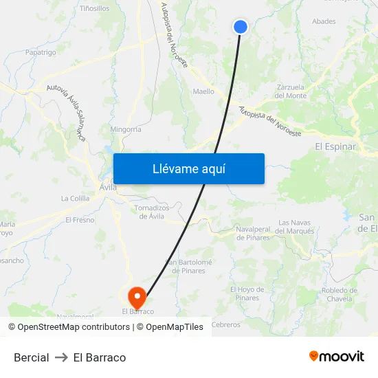 Bercial to El Barraco map