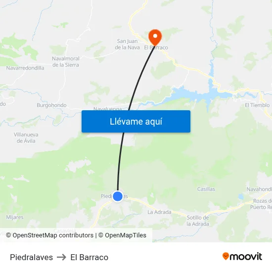 Piedralaves to El Barraco map