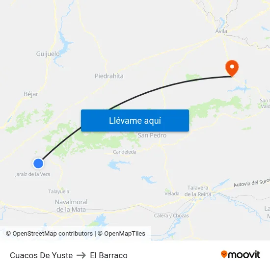Cuacos De Yuste to El Barraco map