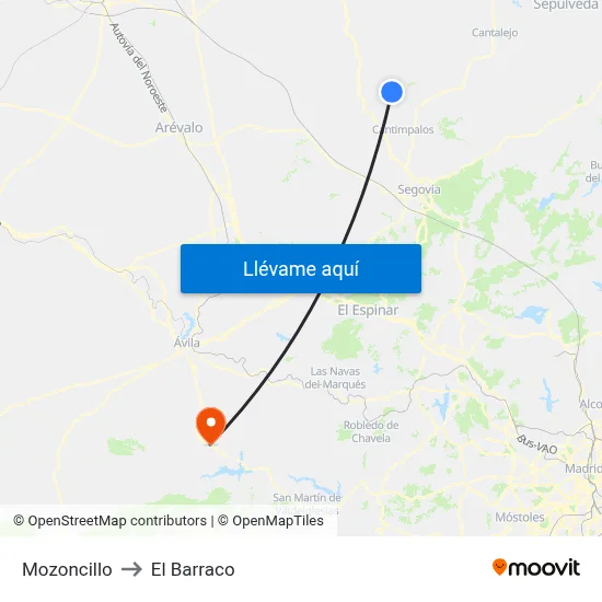 Mozoncillo to El Barraco map