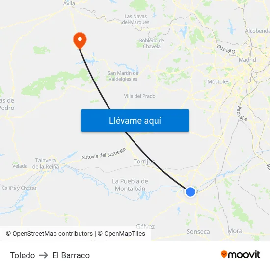 Toledo to El Barraco map