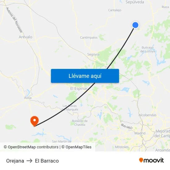 Orejana to El Barraco map
