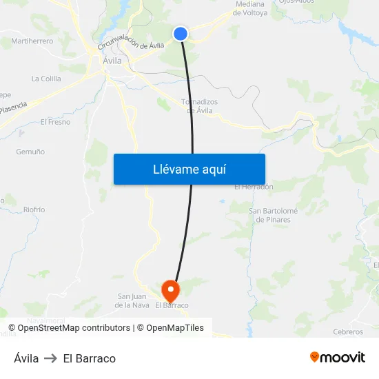 Ávila to El Barraco map