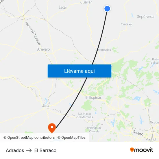 Adrados to El Barraco map