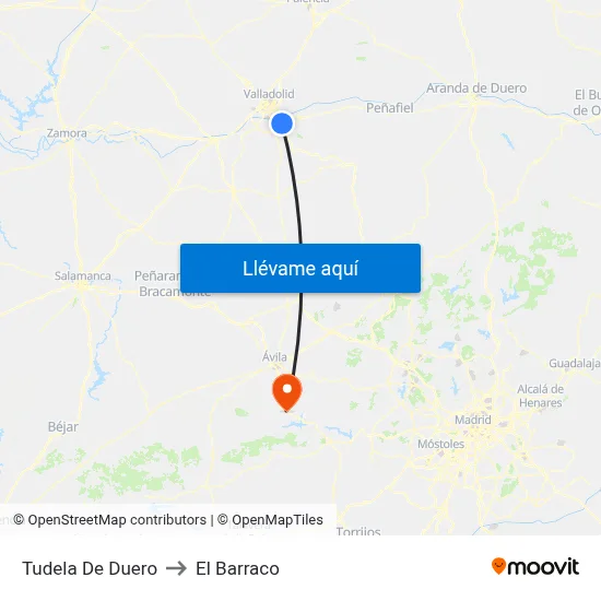 Tudela De Duero to El Barraco map