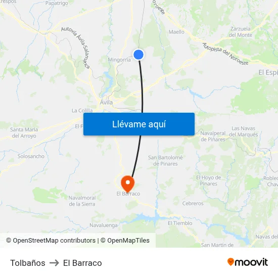 Tolbaños to El Barraco map