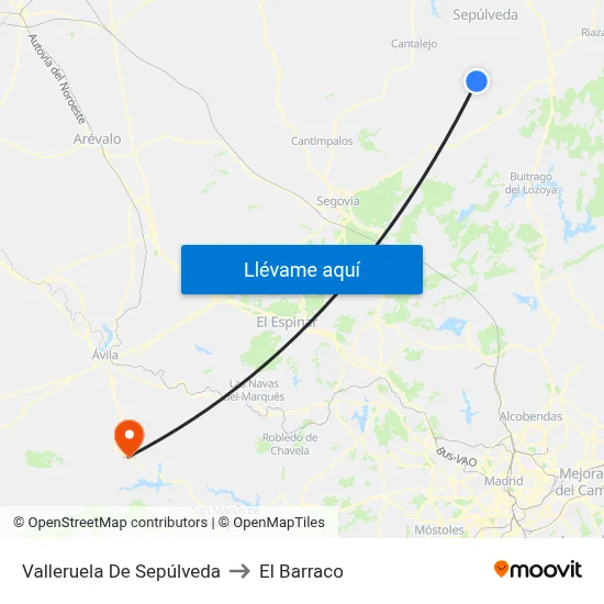 Valleruela De Sepúlveda to El Barraco map