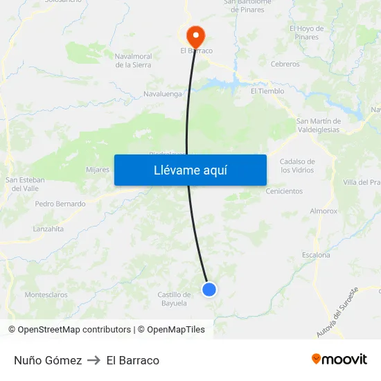 Nuño Gómez to El Barraco map