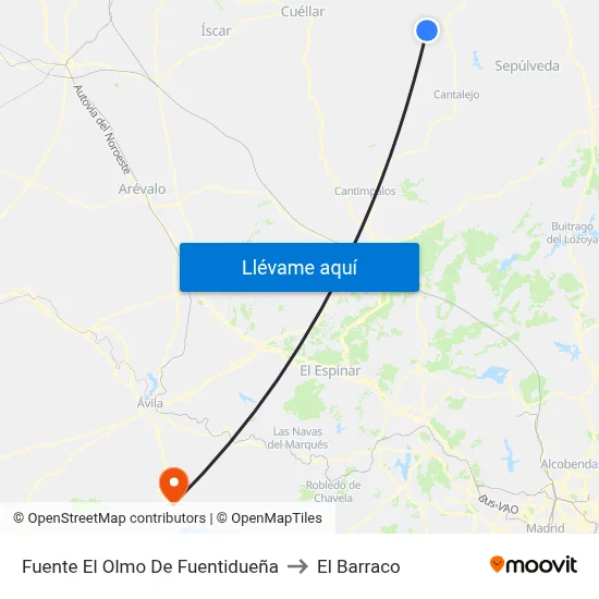 Fuente El Olmo De Fuentidueña to El Barraco map