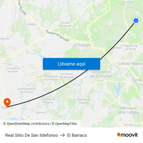 Real Sitio De San Ildefonso to El Barraco map