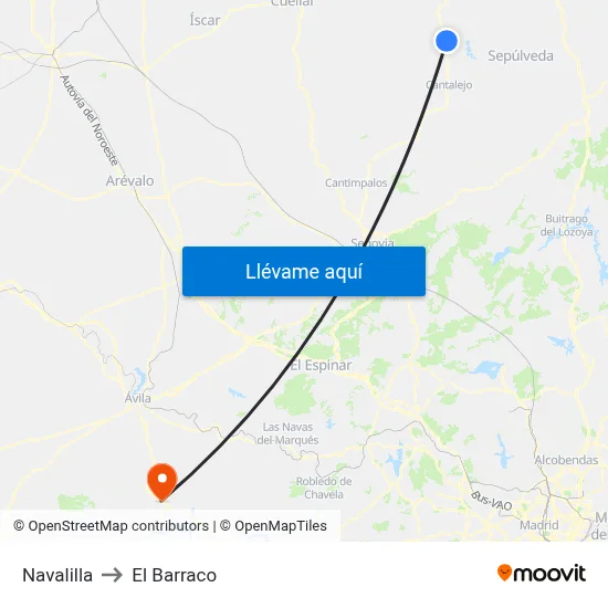Navalilla to El Barraco map