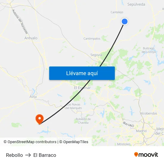 Rebollo to El Barraco map
