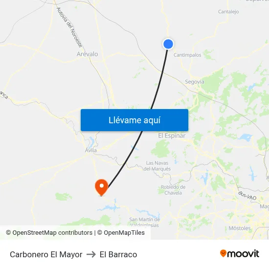 Carbonero El Mayor to El Barraco map