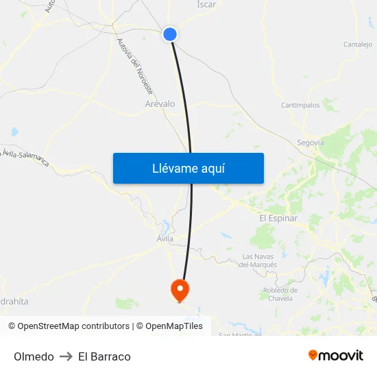 Olmedo to El Barraco map
