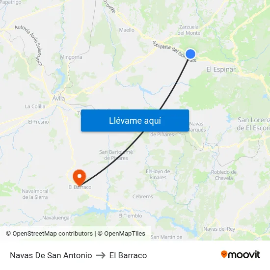 Navas De San Antonio to El Barraco map