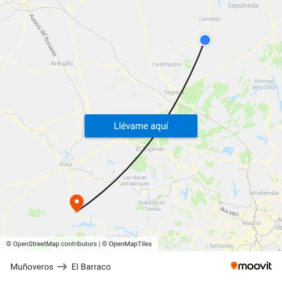 Muñoveros to El Barraco map