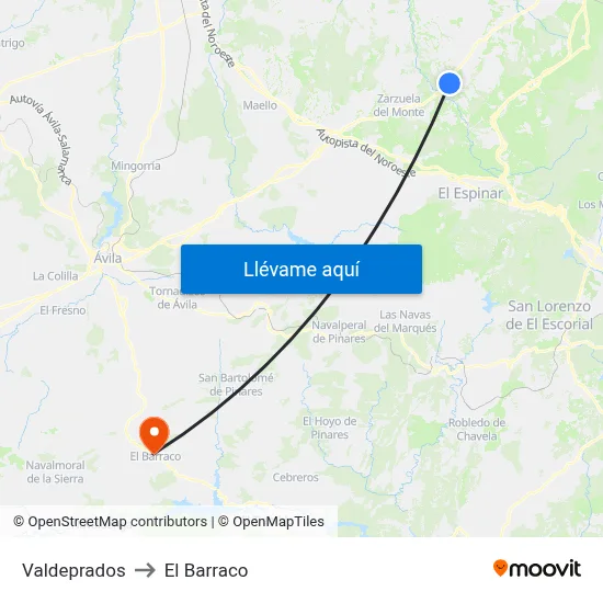 Valdeprados to El Barraco map