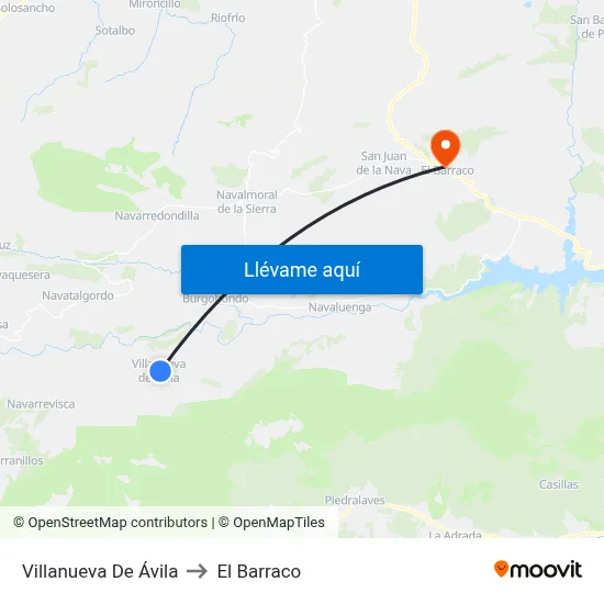 Villanueva De Ávila to El Barraco map
