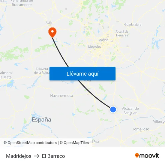 Madridejos to El Barraco map