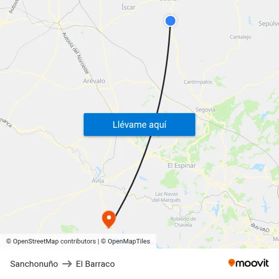 Sanchonuño to El Barraco map