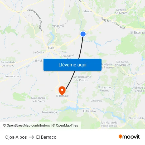 Ojos-Albos to El Barraco map