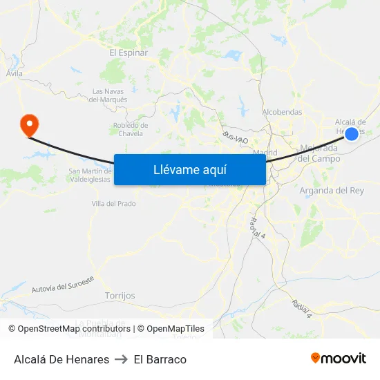 Alcalá De Henares to El Barraco map