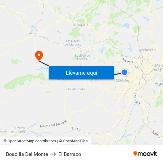 Boadilla Del Monte to El Barraco map