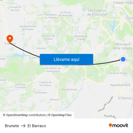 Brunete to El Barraco map