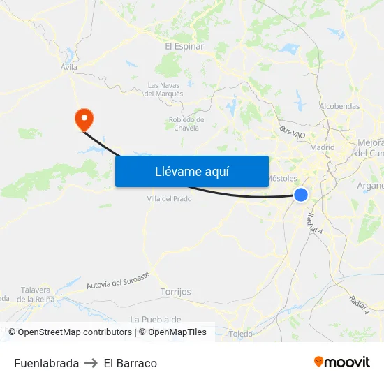 Fuenlabrada to El Barraco map