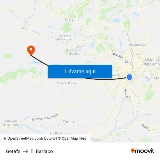 Getafe to El Barraco map