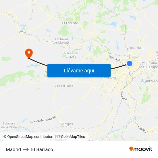 Madrid to El Barraco map