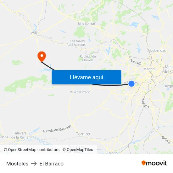 Móstoles to El Barraco map