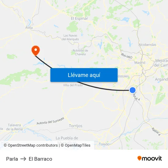 Parla to El Barraco map