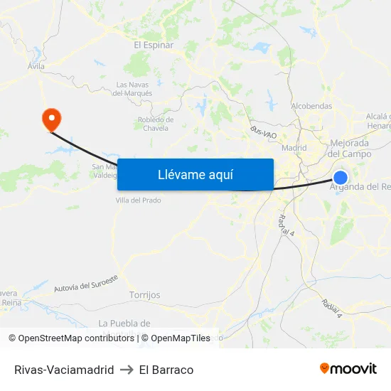Rivas-Vaciamadrid to El Barraco map