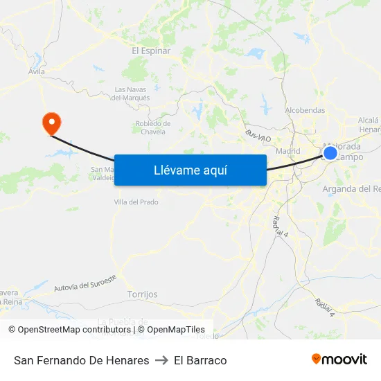 San Fernando De Henares to El Barraco map
