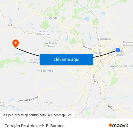 Torrejón De Ardoz to El Barraco map