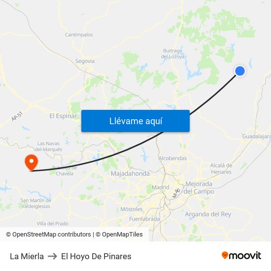 La Mierla to El Hoyo De Pinares map
