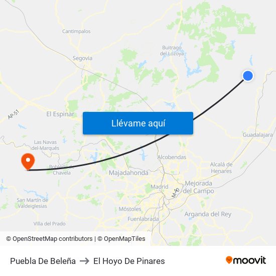 Puebla De Beleña to El Hoyo De Pinares map