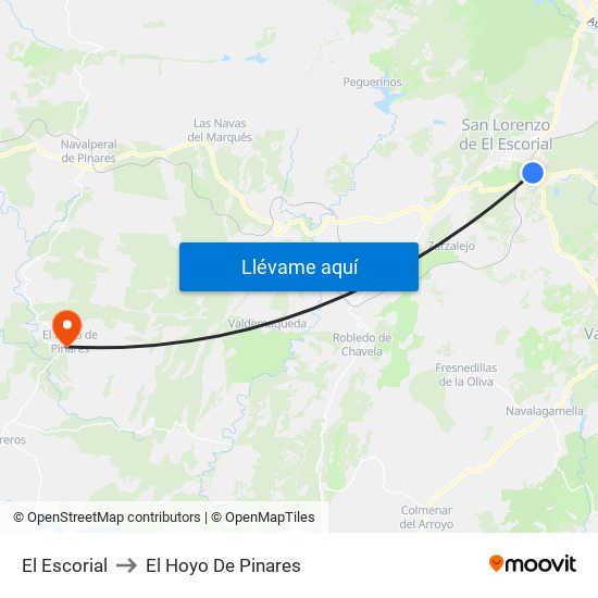 El Escorial to El Hoyo De Pinares map